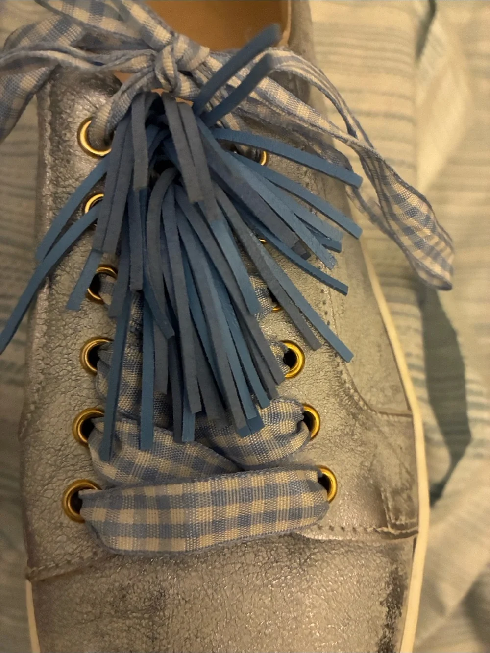 SCHUTZ Silver Sneakers with Blue Accents